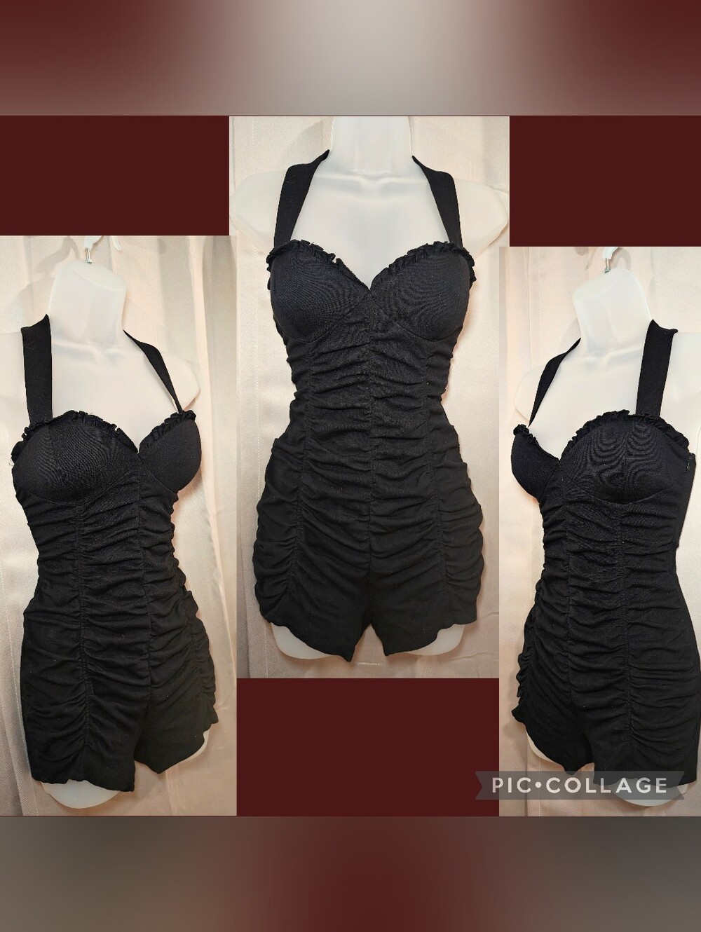 💋2009 ARCHIVE PINUP COUTURE BLACK RUCHED HALTER ROMPER/ PLAYSUIT💋